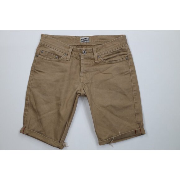 Naked & Famous Mens 30 Selvedge Denim Cuff Off Weird Guy Shorts Button Fly Beige - Picture 1 of 14